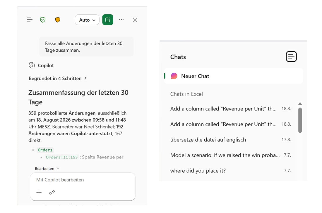 Microsoft Copilot Wave 7 Excel Chat History