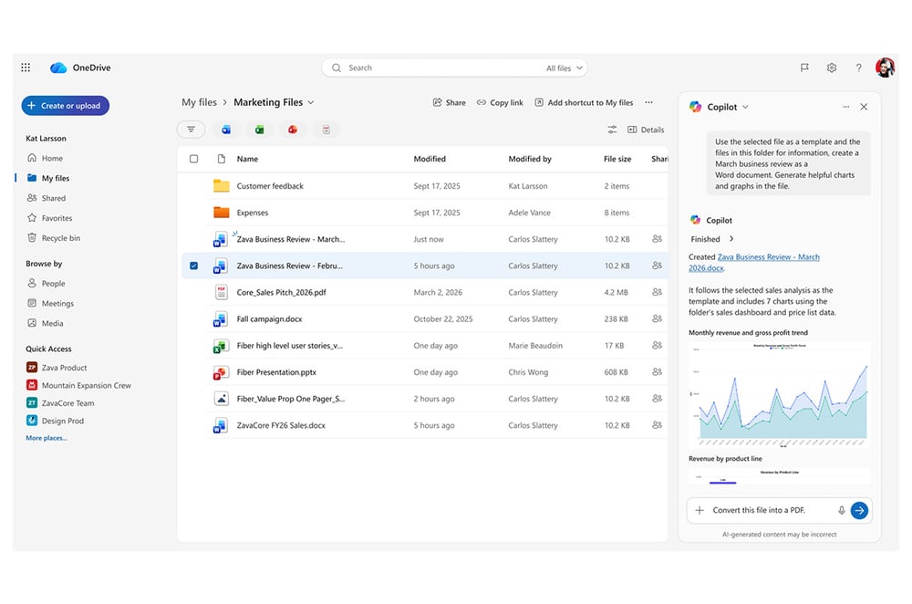 Microsoft Copilot Wave 7 OneDrive from file to result