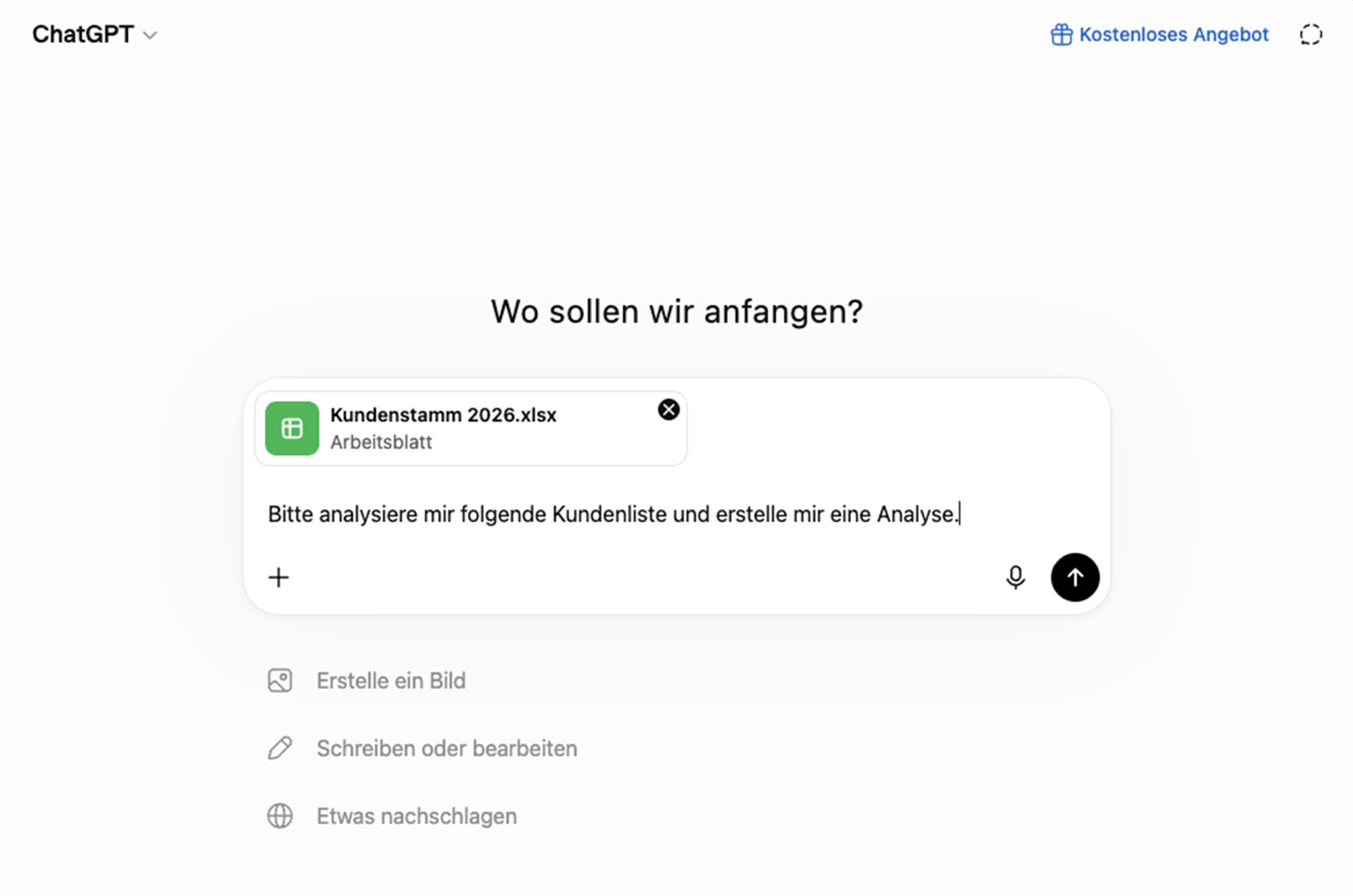 ChatGPT Eingabe Kundenliste analysieren