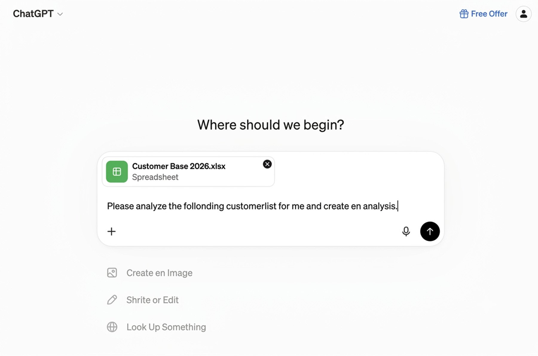 ChatGPT input analyze customer list