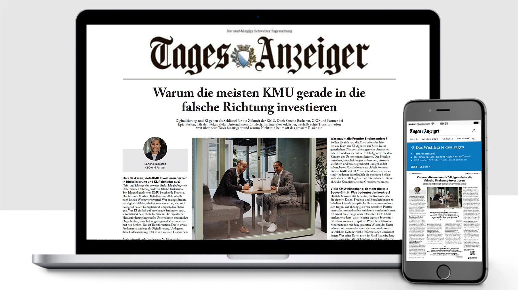 Sanche Baskaran in an interview about the future of SMEs in the Tagesanzeiger